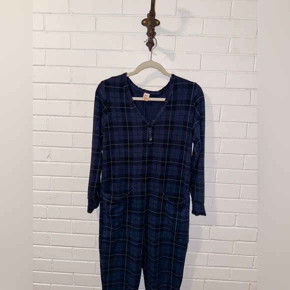 SMASH + TESS - COZY HOLIDAY PRESENT ROMPER - BLUE TARTAN PLAID - SMALL - GUC - Picture 2 of 9